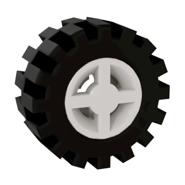 LEGO Wheel 8mm D. x 6mm, White, Tire 15mm D. x 6mm Offset Tread Small, Band Around Center of Tread, Black (4624/3641) [4624c06]