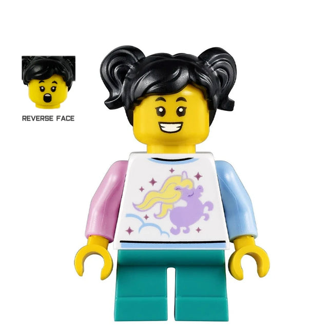LEGO Minifigure - Child Girl, Unicorn Shirt, Dark Turquoise Short Legs (2021) [CITY]