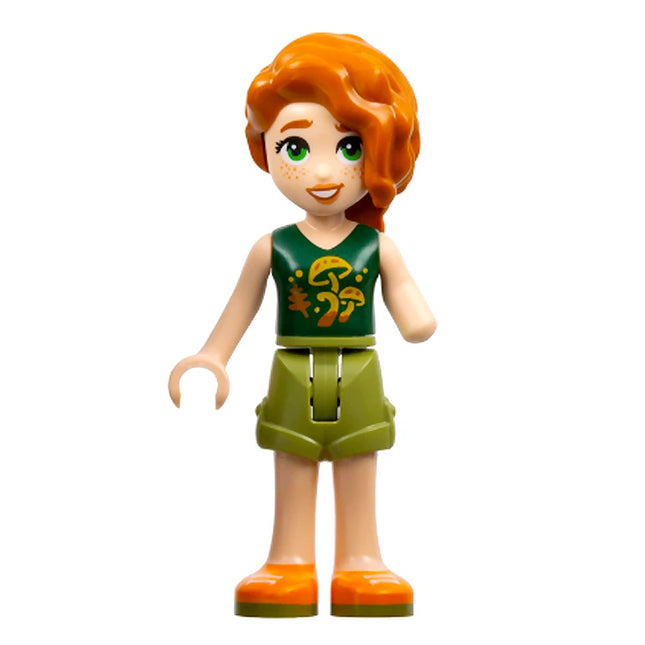 LEGO Minifigure - Autumn - Dark Green Top with Mushrooms, Olive Green Shorts, Orange Shoes (2023) [FRIENDS]