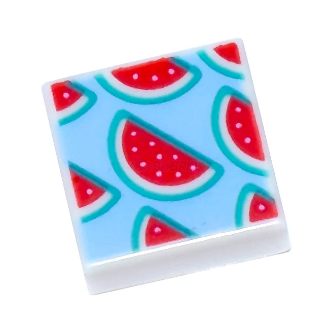 LEGO Minifigure Accessory - Tile, Red Watermelon Slices Pattern (1 x 1 Tile) [3070pb339] 3070bpb339