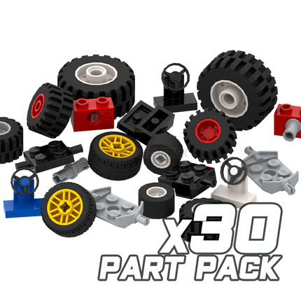 LEGO "Wheels, Tires & Axles" - [30 Part Pack] Assorted Colours, Sizes and Variations