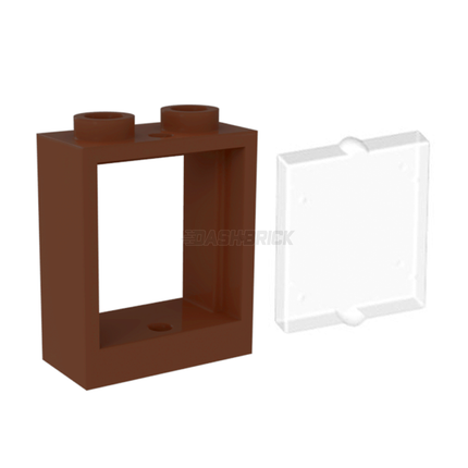 LEGO Window 1 x 2 x 2, Reddish Brown + Glass, Tran-Clear [60592 / 60601]