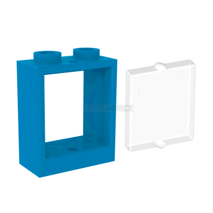 LEGO Window 1 x 2 x 2, Dark Azure + Glass, Tran-Clear [60592 / 60601]