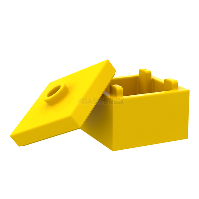 LEGO Container, Box 2 x 2 x 1 - Top Opening with Flat Inner Bottom, Lid, Yellow [35700]