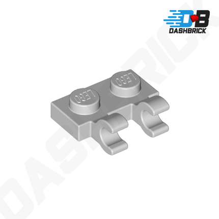 LEGO Plate, Modified 1 x 2, 2 U Clips (Horizontal Grip), Light Grey [60470]