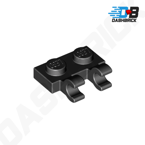 LEGO Plate, Modified 1 x 2, 2 U Clips (Horizontal Grip), Black [60470b] 49563