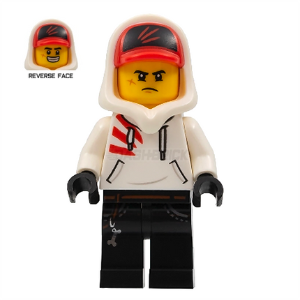 LEGO Minifigure - Jack Davids, White Hoodie, Cap, Hood, Large Smile/Grumpy [HIDDEN SIDE]