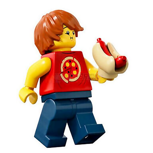 LEGO Minifigure - "Ronny", Red Pizza Shirt, Hot Dog [HIDDEN SIDE]