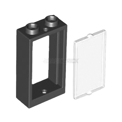 LEGO Window Frame 1 x 2 x 3 Flat Front, Black + Clear Insert [60593 / 60602]