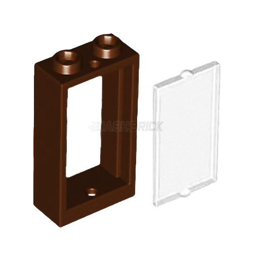 LEGO Window Frame 1 x 2 x 3 Flat Front, Reddish Brown + Clear Insert [60593 / 60602]