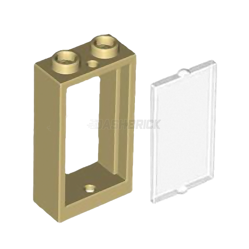 LEGO Window Frame 1 x 2 x 3 Flat Front, Tan + Clear Insert [60593 / 60602]